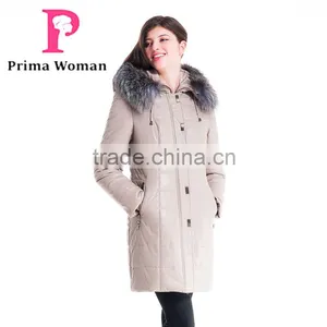 Winter Women Leather Medium Length Slim Fit Coat With Brown Fox Hat Overcoat thumbnail-1