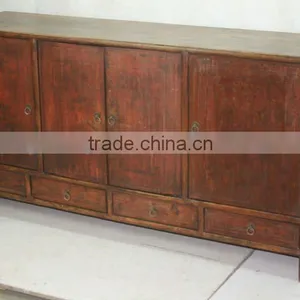 Chinese Antique Distressed Wood Console Cabinet thumbnail-1