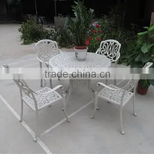 Outdoor Patio White Round Dining Table and Chairs Set Garden Furniture Cast Aluminium thumbnail-2