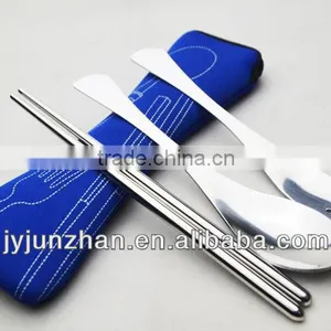 Stainless Steel Travel Cutlery Spoon Fork Sets With Cloth Bag Packing and Low Price thumbnail-1