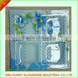 Decal Glass Dinner Plate Dish Tray in Square Shape With Section thumbnail-1
