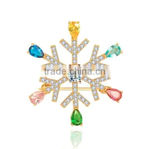 Platinum Plated Designer SnowFlake Brooch With AAA+ Cubic Zircon Micro Pave Setting for Women and Men thumbnail-1
