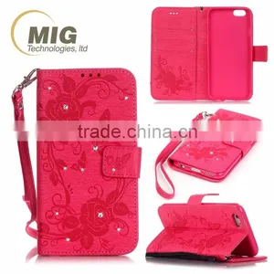 Fasion Designed Diamond Butterfly Wallet Leather Case Cover With Strap, Leather Case With Inside TPU for Iphone 6s/6 Plus thumbnail-1