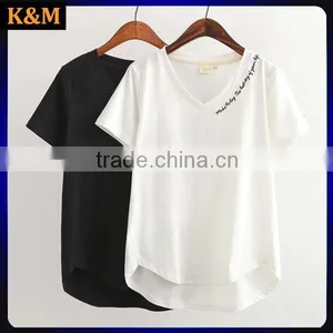 Embroidered t Shirt 180g Casual t Shirt v Neck t Shirt thumbnail-2
