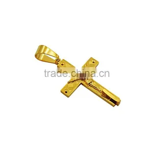 Wholesale Fashion Jewelry JCN0331 Gold Stainless Steel Jesus Cross Necklace Pendant thumbnail-4