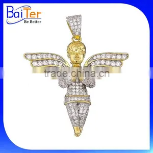 Men&Women Micro Pave CZ Angel Wing Pendant Gold Plated Hip Hop Jewelry 925 Sterling Silver Baby Angel Pendant Quality Choice thumbnail-1