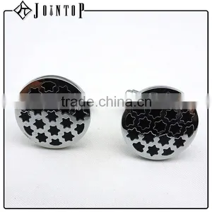High Quality Rhodium Plate Round Metal Card Cufflink Custom thumbnail-1