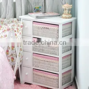 Latest Style Wooden Cabinet With 3 Wicker Baskets for Home Storage thumbnail-5