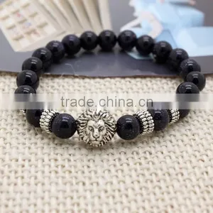2016 Handmade Manufacturer of High Quality Lion Silver Charms Natural Stone Bead Stretch Bracelet thumbnail-5