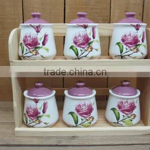 Purple Kitchen Ceramic Terracotta Canister Set With Wooden Lids thumbnail-1