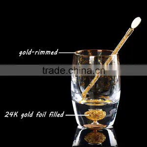 210 ml Crystal Round Golden Pattern Machine Blown Custom Whisky Glass thumbnail-2