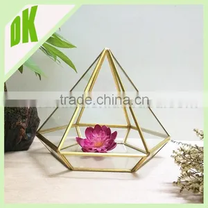 A~~ Air Plant Holder Sculpture Terrarium: Big Diamond Shape Geometric Hanger Planter>< Air Plant Glass Geometric Terrarium Gold thumbnail-6