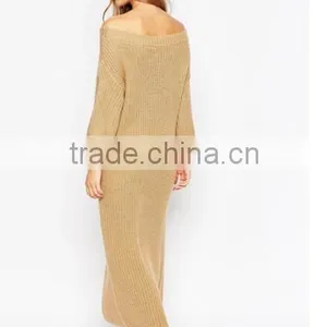Classy Sweater Dress Fashion Autumn Winter Off Shoulder Design Women Rib Knit Dresses thumbnail-2