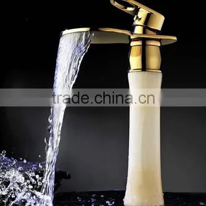 Gold Plated Waterfall Faucet ,oak Wood Cabinet Faucet , Marble Counter Basin Mixer thumbnail-4