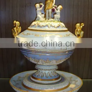 Royal Design Gilt Bronze Mounted Soup Container With Serving Tray, Hand Painted Bone China Dinnerware, Home Decorative Soup Pot thumbnail-4