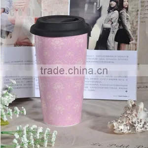 Double Wall Custom Porcelain Coffee Mug With Lid, Eco Ware White Porcelain Coffee Mug thumbnail-1