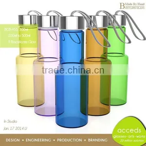 Different Designed Handmade Glass Tea Travel Bottle With Lid thumbnail-1