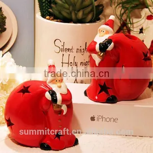 Ceramic Handmade Red Santa Christmas Candle Holders thumbnail-1