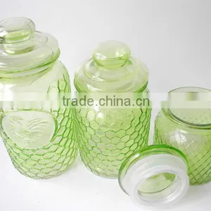 Round Home Basis Honeycomb Glass Canisters With Glass Lid thumbnail-2