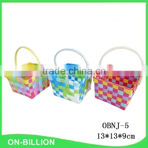 Rectangular Hand Woven Gift Basket Plastic Strap Basket With Handle thumbnail-1
