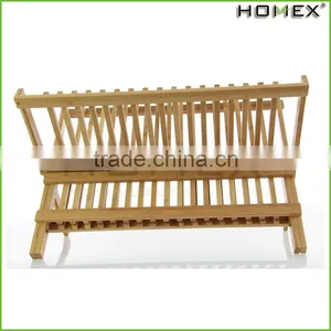 Hot Sale Kitchenware 2 Tier Bamboo Decorative Folding Dish Rack/Homex_Factory thumbnail-1