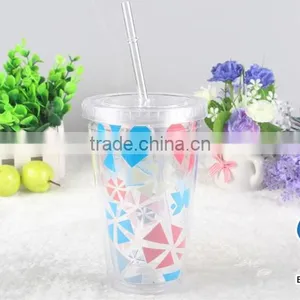 Clear Double Wall 16oz Plastic Water Tumbler With Straw thumbnail-5