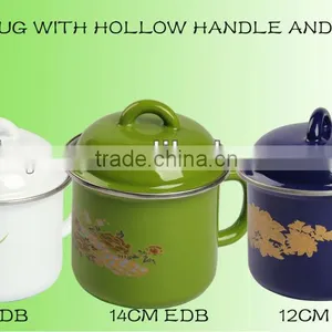 12CM Dark Color Enamel Mug With Hollow Handle thumbnail-1