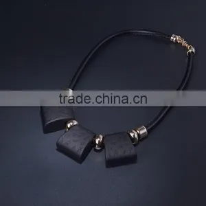 Retro Square Rubber Bead Leather Necklace European and America Women Geomotric Necklace Leather Choker Necklace thumbnail-2