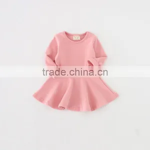 Hot Selling Baby Girl Dress Solid Color Long Sleeve Dress Little Girl Princess Cotton Autumn Dresses thumbnail-4