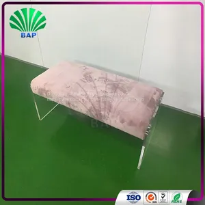 Designer Dressing Table Bench Upholstered Living Room Bench With Acrylic Sheet Leg thumbnail-1