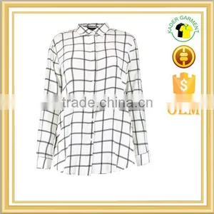 Black White Plaid Shirt Women Cool Blouse Long Sleeve Shirt for Woman thumbnail-1