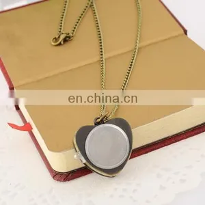 2017 New Fashion Retro Style Diamond Heart Alloy Heart Pocket Necklace Watch Christmas Gift for Girlfriend thumbnail-5