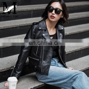 New Design High Quality Custom Sheep Leaher Jacket Black Women Soft Shell Jacket thumbnail-6