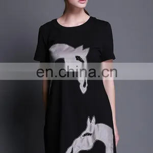 Short Sleeve Patch Embroidery Horse New Ladies Dress thumbnail-5