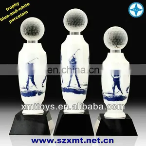 Beautiful Custom Blue and White Porcelain Trophy for Golf thumbnail-1