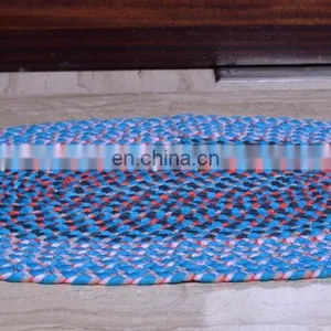 Indian Handmade Braided Door Mat Ethnic Embroidered Multicolored Floor Mat Carpet thumbnail-2