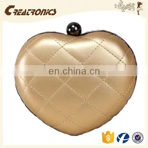 CR Low MOQ Requirements Shining Quilted Griddings pu Surface Heart-shaped Long Chian Black Best Selling New Coin Bag thumbnail-5