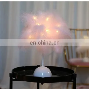 DDP Shipping LED Wholesale Nordic Modern Design Ostrich Feather Table Lamp Battery Operated for Decoration thumbnail-7
