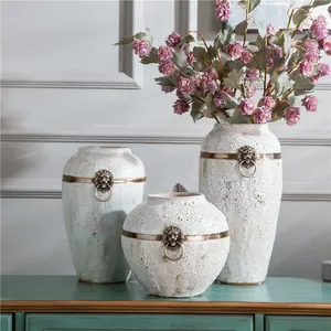 White Bubble Copper Ring Chinese Style Furniture Market Ceramic Vase For Hand Made Decor thumbnail-1