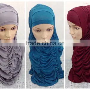 A593 Newest Design Solid Color Ruffle TWO Pieces HIJAB thumbnail-1