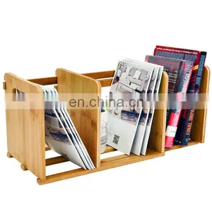 Bamboo Desktop Shelf Adjustable Countertop Bookcase Office Supplies Adjustable Desk Storage Organizer Accessories Display Rack thumbnail-1
