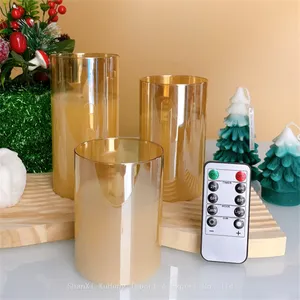 Wholesale Hot Selling Simulation Flame Transparent Candle Set Electroplated Clear Glass LED Candle With Remote Control thumbnail-3