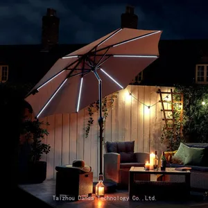 Outdoor 10FT Solar Power Umbrella Factory Price Wholesale With Light Bar Parasol With Tilt And Crank Waterproof And Sunshade thumbnail-1