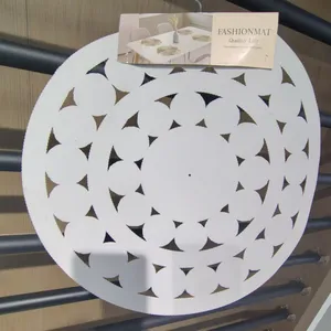 Non-Slip Heat Resistant Washable Vinyl Table Mats for Kitchen Dining Beautiful Vinyl Silver Round Placemats thumbnail-2