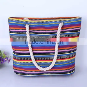 Stripe Handbag Full Color Canvas Women Bag White Geometric Patterns Atmospheric Canvas Handbags on Sale thumbnail-1
