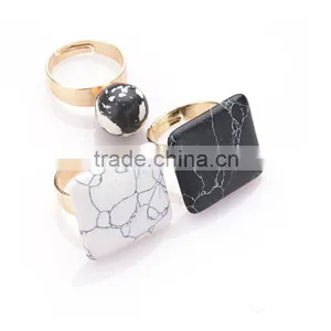 Latest Designs Gold Jewellery Black & White Turquoise Rings Set thumbnail-1