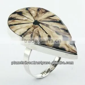 Drop Shaped Spider Shell Ring Sterling Silver Hand Carved thumbnail-1