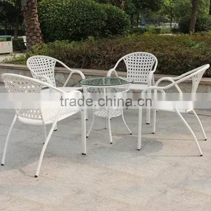 Cheap Outdoor Rattan Round Dining Table and Stackable Chair Sets thumbnail-1
