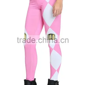 Woman Body Fitted Leggings / Tights Full Sublimated With Pink White Custom Design thumbnail-1