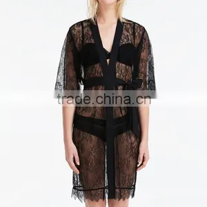 Wholesale Cheap Private Labels Sexy Black Bride Women Eyelash Lace Bridal Sleeping Robes thumbnail-1